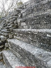 Stone steps with very tall riser height, Becan, Campeche, Yucatan, Mexico (C) Daniel Friedman at InspectApedia.com