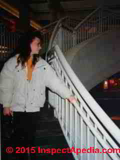 Example of graspable and non-graspable hand railings along a curved stair, Poughkeepsie Galleria (C) Daniel Friedman