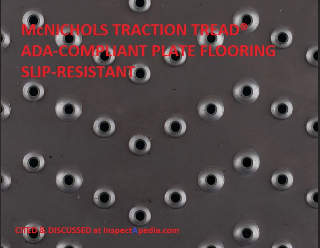 McNichols TractionTread® slip resistant ADA approved stainless steel plate flooring or step covers cited & discussed at InspectApedia.com