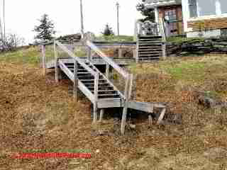 Amateur exterior stair & deck construction © D Friedman at InspectApedia.com 