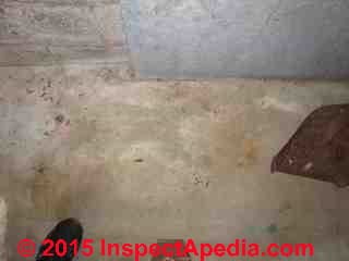 Water stains & effloresence on a basement concrete slab (C) Daniel Friedman 13 Old Silvermine