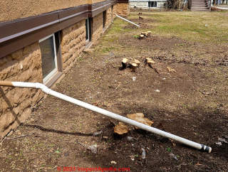 Sump pump emptying pipes at the Bethlehem Lutheran Church in Two Harbors MN (C) InspectApedia.com Amy Church