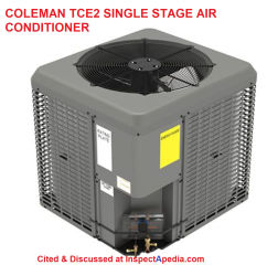Coleman TCE2 Air Conditioner compressor/condenser unit at InspectApedia.com