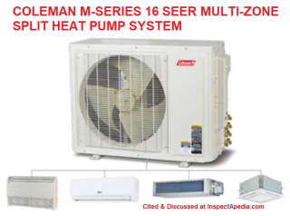Coleman M-Series 16 SEER Multi Zone Split System Heat Pump cited & discussed at InspectApedia.com