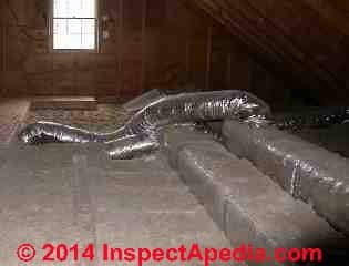 Metallic or mylar covered flexduct installed in an insulated attic (C) Daniel Friedman