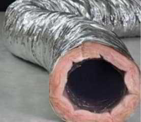 Flexible air duct, silver jacket, from JPL - see jpflex.com (C) InspectApedia & JPFLEX