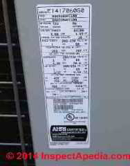 KeepRite air conditioner data tag - similar model to TempStar series using a Copeland compressor. (C) InspectApedia 