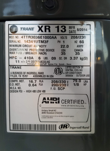 Trane Xr15 Model Nomenclature