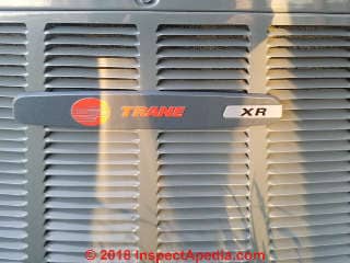 Trane XR 13 compressor condenser unit data tag (C) InspectApedia.com