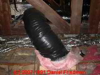 Photograph of one-way return air on basement AHU also may draw flue gases from nearby gas fired equipment