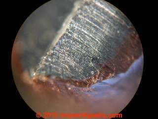 Microscopic view of cut end of copper-clad aluminum electrical wire 100x (C) Daniel Friedman