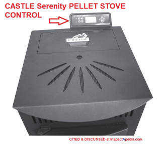 Serenity pellet stove control adjustment - Castle pellet stoves cited & discussed at InspectApedia.com