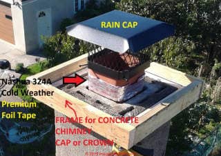 Wood frame to pour concrete crown or weather cap around a masonry flue - InspectApedia.com reader Bruce
