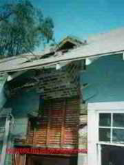 Earthquake chimney collapse © Daniel Friedman at InspectApedia.com