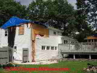 Chimney fire started at a woodstove © D Friedman at InspectApedia.com 