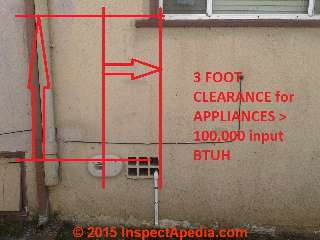Direct vent wall inlet / outlet clearance to window (C) InspectApedia.com BL