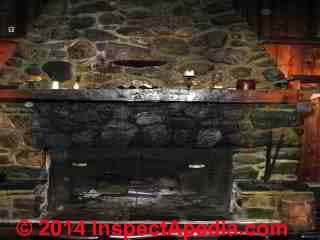 Creosote & soot stains on stone fireplace, Elk Lake Michigan USA (C) Daniel Friedman