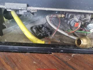 leak found at gas log fireplace (C) Inspectapedia.com
