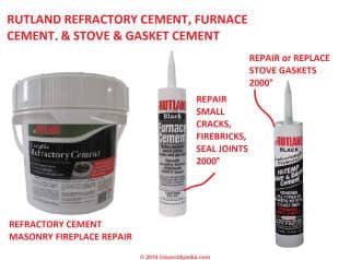 Rutland refractory cement, furnace cement, high temperature stove & gasket cement sealants that can work around a clay flue liner - (C) InspectApedia.com