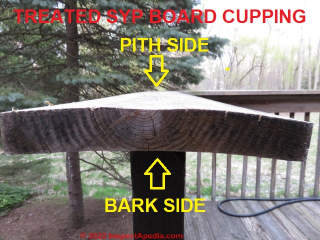 Board guardrail top cupped towards the bark side (C) Daniel Friedman & Paul Galow, InspectApedia.com