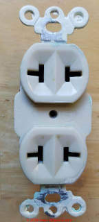 1960 backwire receptacle connector design gave strong spring force and greater contact area than some similar devices examined in 2019 (C) Daniel Friedman at InspectApedia.com