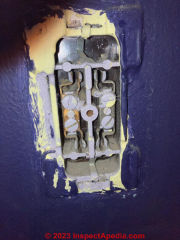 1930s duplex wall receptacle - outlet (C) InspectApedia.com Scott