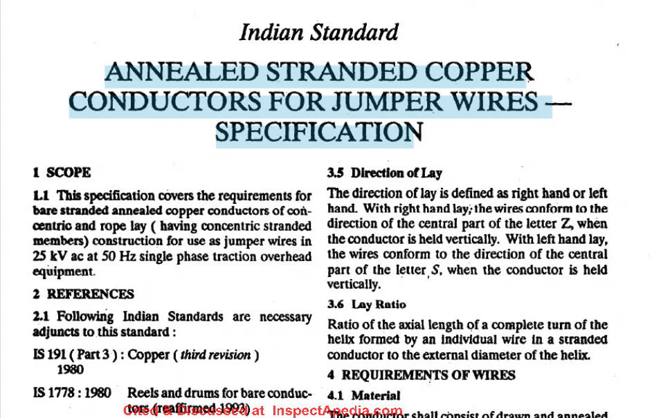 Indian Standard for Annealed Stranded Coopper Conductors for Jumper Wires Specification - at InspectApedia.com 