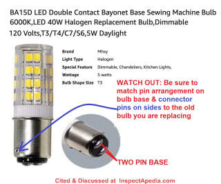Choose a BA15D bulb using LEDs (C) InspectApedia.com
