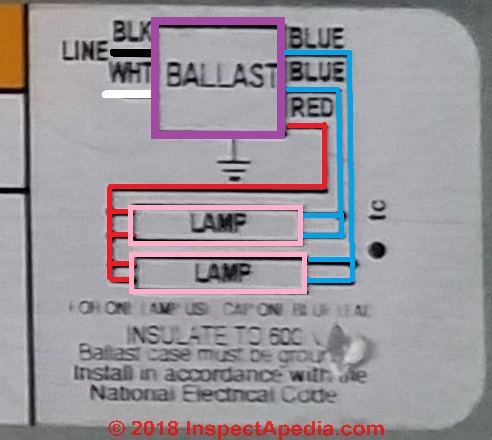 T8 Fluorescent Ballast Wiring Diagram from inspectapedia.com