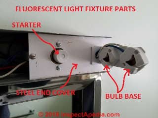 Fluorescent lamp base connector (C) Daniel Friedman at InspectApedia.com