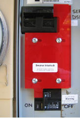 Breaker Interlock kit for Challenger Westinghouse Thomas & Betts from National Ram Electronics in Alpine NY cited & discussed at InspectApedia.com