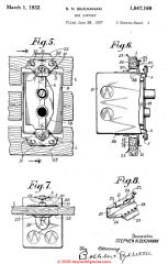 Buchanan's old work electrical box support patent from 1932 US Pat 1,847,169 at InspectApedia.com