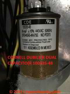 CDE SFS44S45-4K475E Dual Capacitor in a Lennox Compressor Unit (C) InspectApedia.com 