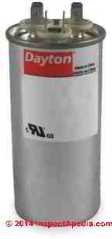 Condensador de arranque de motor doble Dayton, redondo (C) InspectApedia