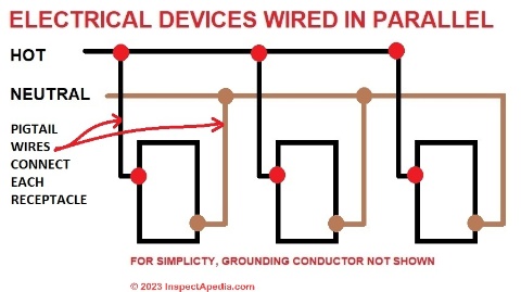 Electrical devices wire in parallel (C) InspectApedia.com