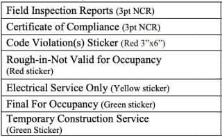 Types of electrical inspection stickers for Kentucky and other US States (C) InspectApedia.com 