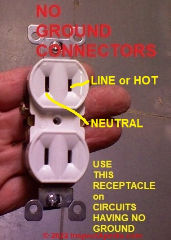 Un-grounded electrical receptacle type (C) Daniel Friedman InspectApedia.com