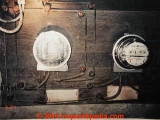 Electric meters powering knob and tube electrical wiring (C) Daniel Friedman InspectApedia.com