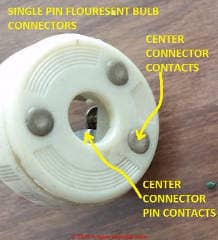 Center pin type flourescent bulb lamp connector (C) Daniel Friedman at InspectApedia.com