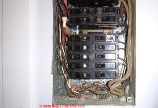 Frank Adam split bus electrical panel (C) InspectApedia.com Lawrence Transue home inspector
