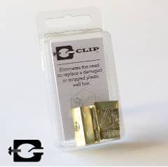 G-clip can repair an exterior metal or plastic electrical box stripped or broken screw mount - at InspectApedia.com