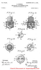 Hubbell, Harvey. SEPARABLE ATTACHMENT PLUG [PDF] U.S. Patent 774,251, issued November 8, 1904.