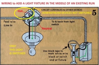 wire a switch to an existing fixture (C) InspectApedia.com 