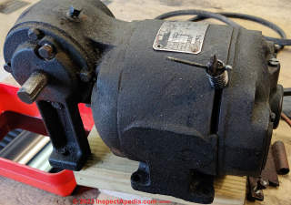 Vintage Master Electric Co. electric motor with right-angle gear drive, reversible direction (C) InspectApedia.com Harvey