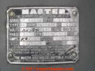 Old Master AC Electric Motor for sale on Ebay - at InspectApedia.com