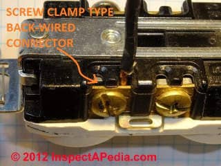 Receptacle 20A backwired clamp type © D Friedman at InspectApedia.com 