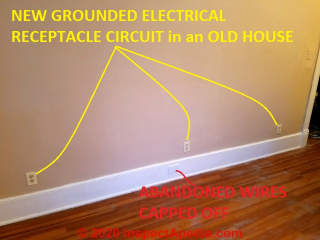 Electrical receptacle addition completed in an old house, second floor bedroom (C) Daniel Friedman at InspectApedia.com