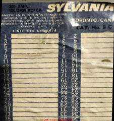 Sylvania electric panel details of labeling, measurement, replacement pargs (C) InspectApedia.com Sharon