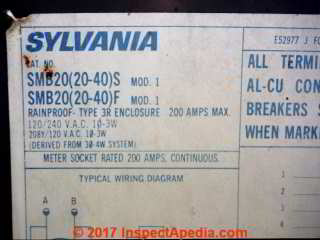 Sylvania Electric main panel label SMB20 series (C) InspectApedia Matt Fey