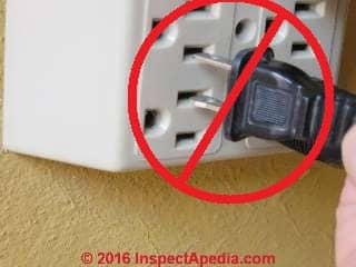 Improperly inserted wall plug on a gang receptacle adapter (C) Daniel Friedman